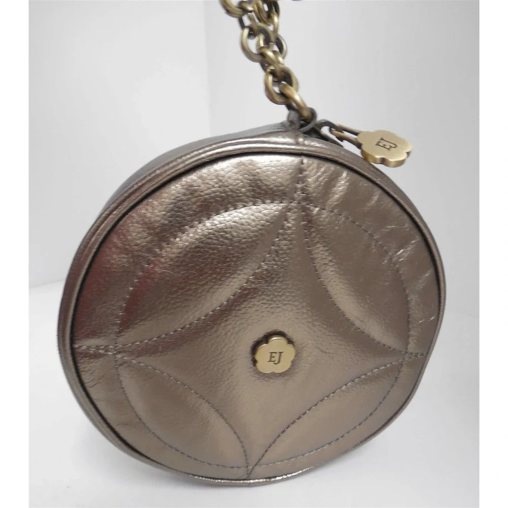 Eric Javits Round‎ Bronze Quilted Leather Small Clutch Wristlet Bag